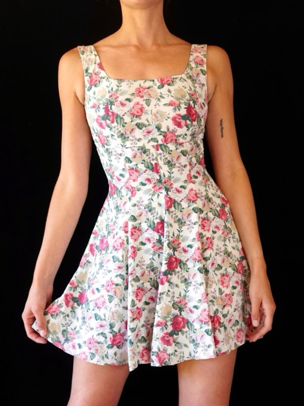 Vtg 90s Contempo Casuals Floral Mini Dress White Pink Rose Print - Picture 3 of 5